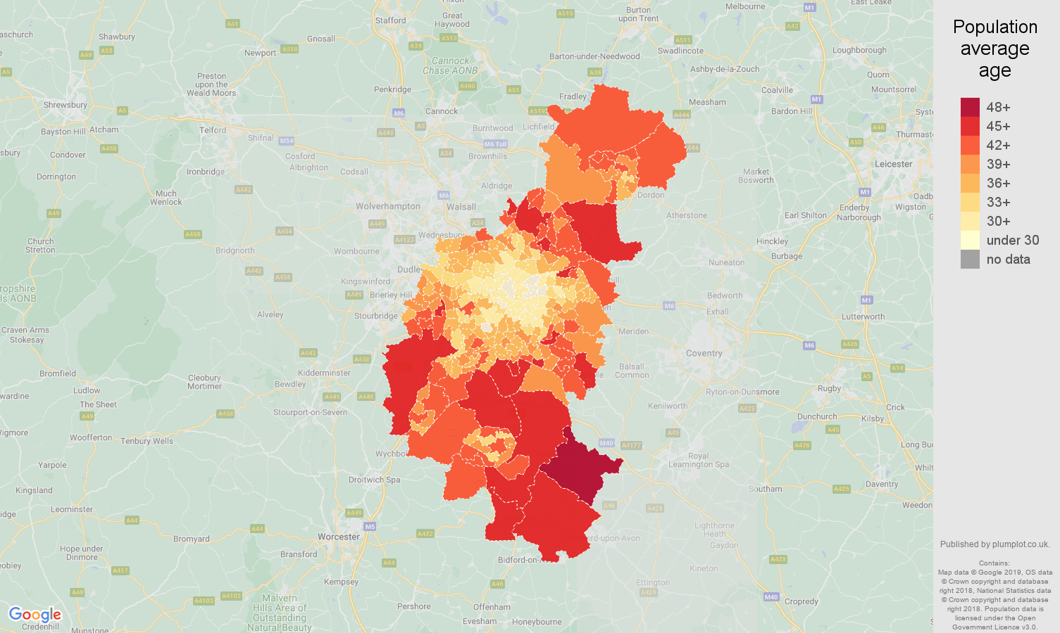 Birmingham population average age map