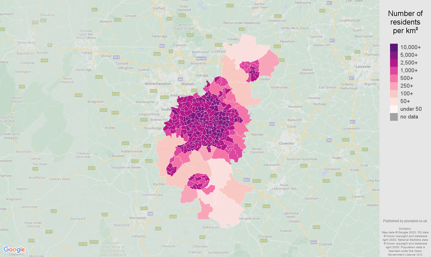 Birmingham population density map