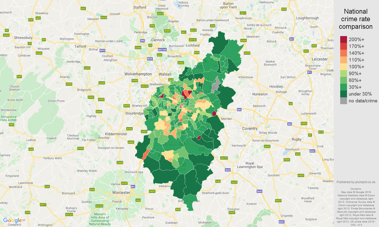 Birmingham public order crime rate comparison map