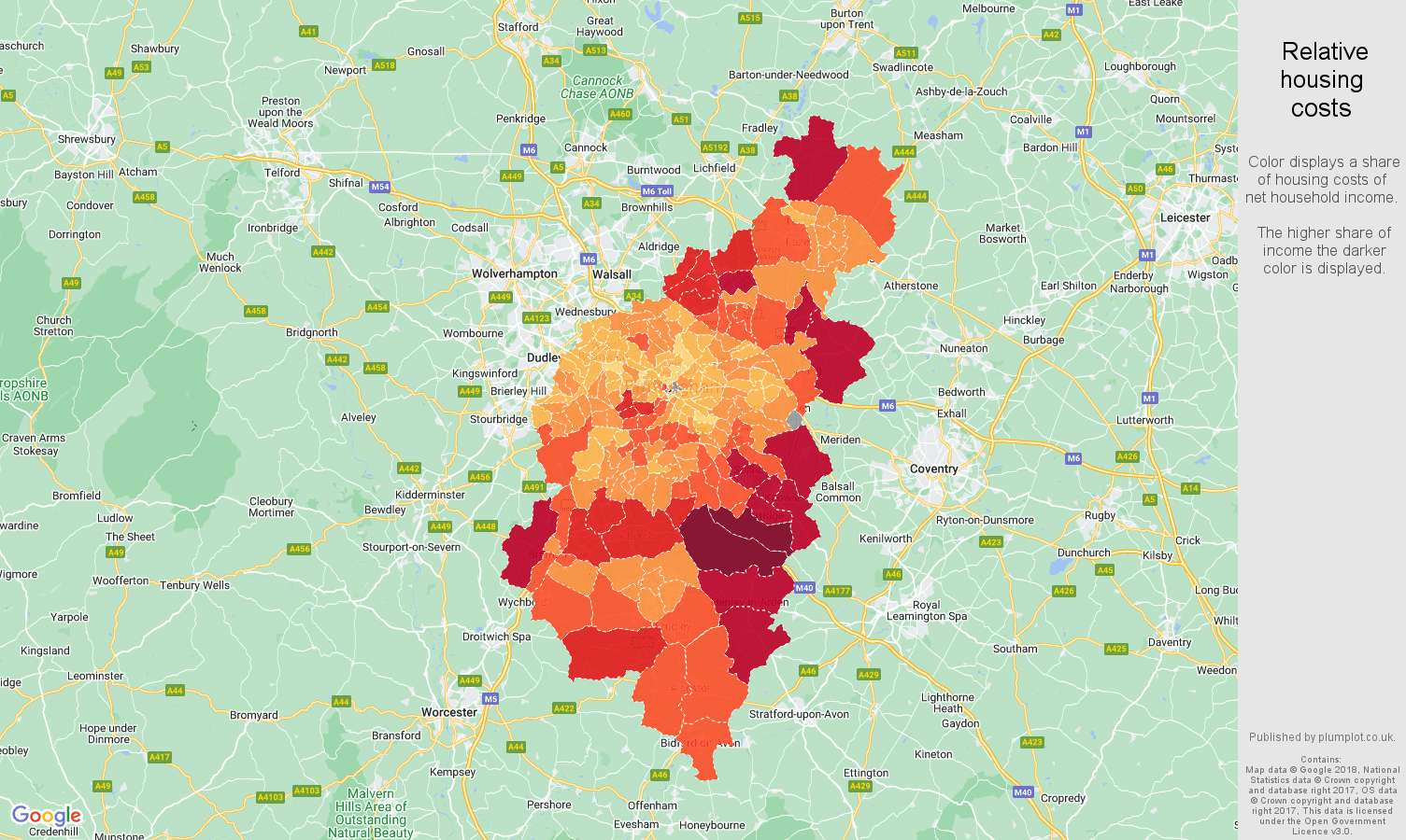 Birmingham relative housing costs map
