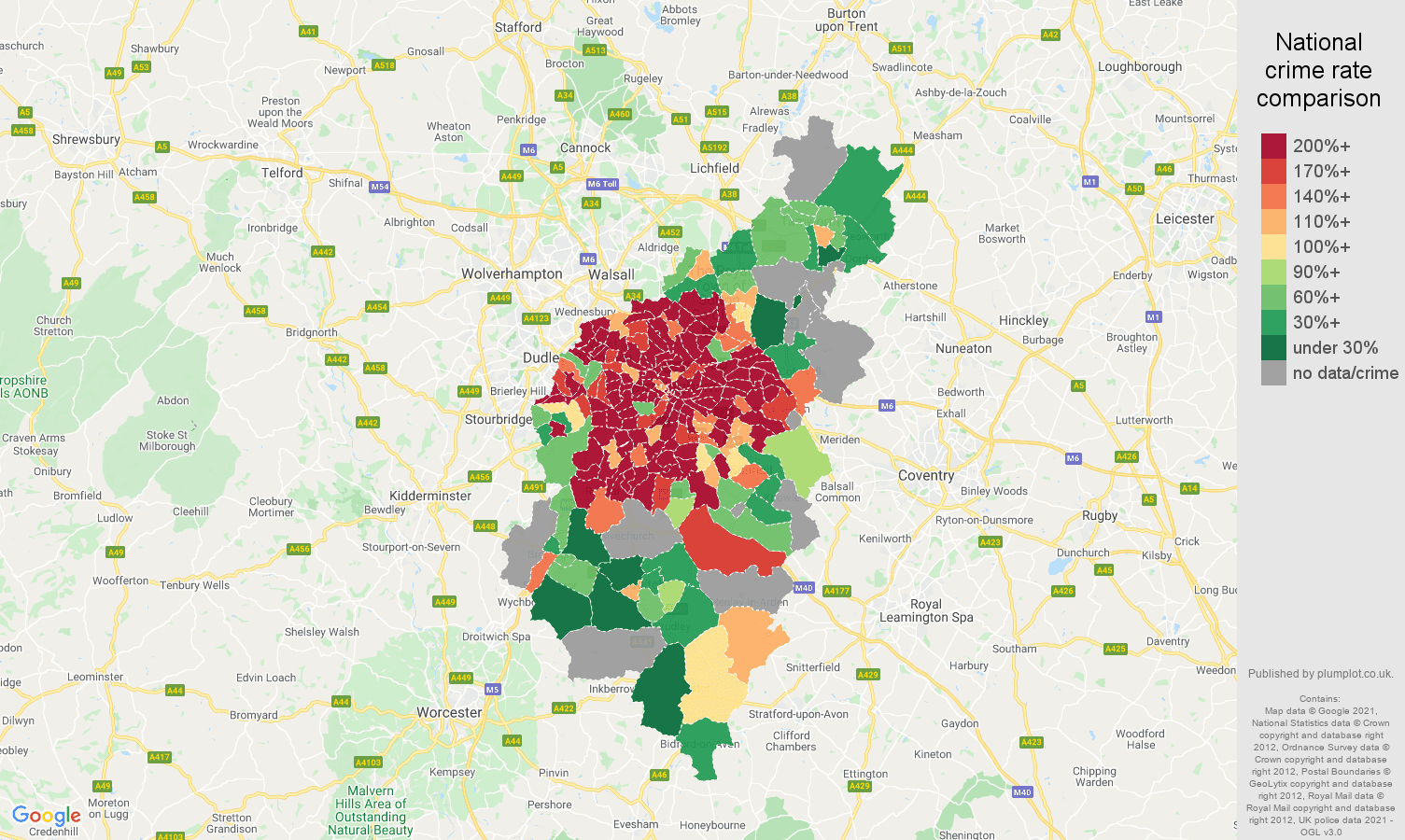 Birmingham robbery crime rate comparison map