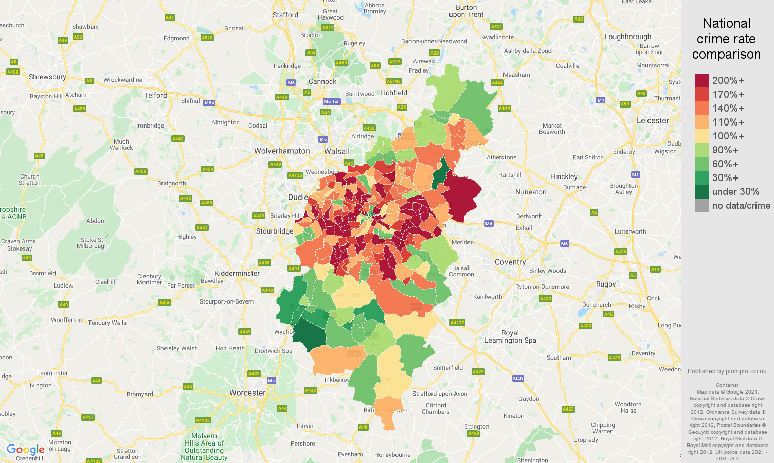 Birmingham vehicle crime rate comparison map