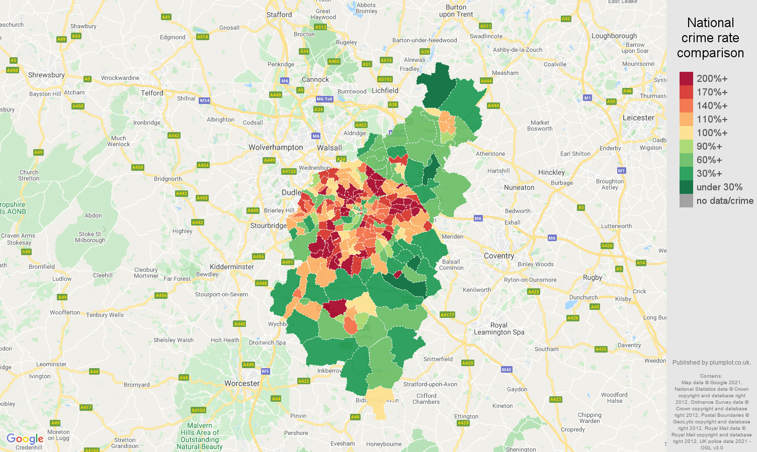 Birmingham violent crime rate comparison map