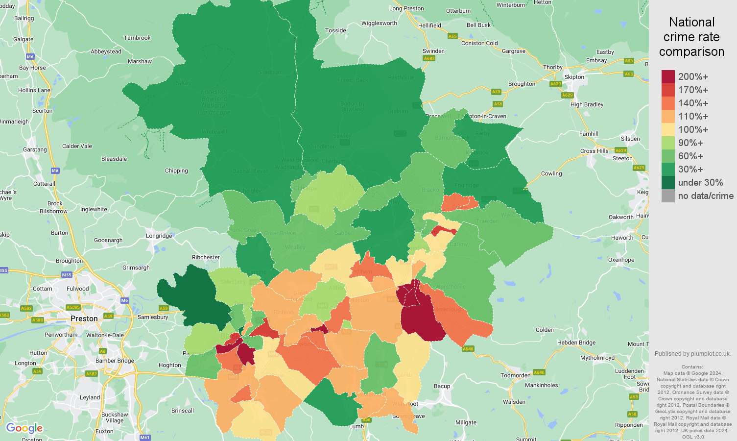 Blackburn crime rate comparison map