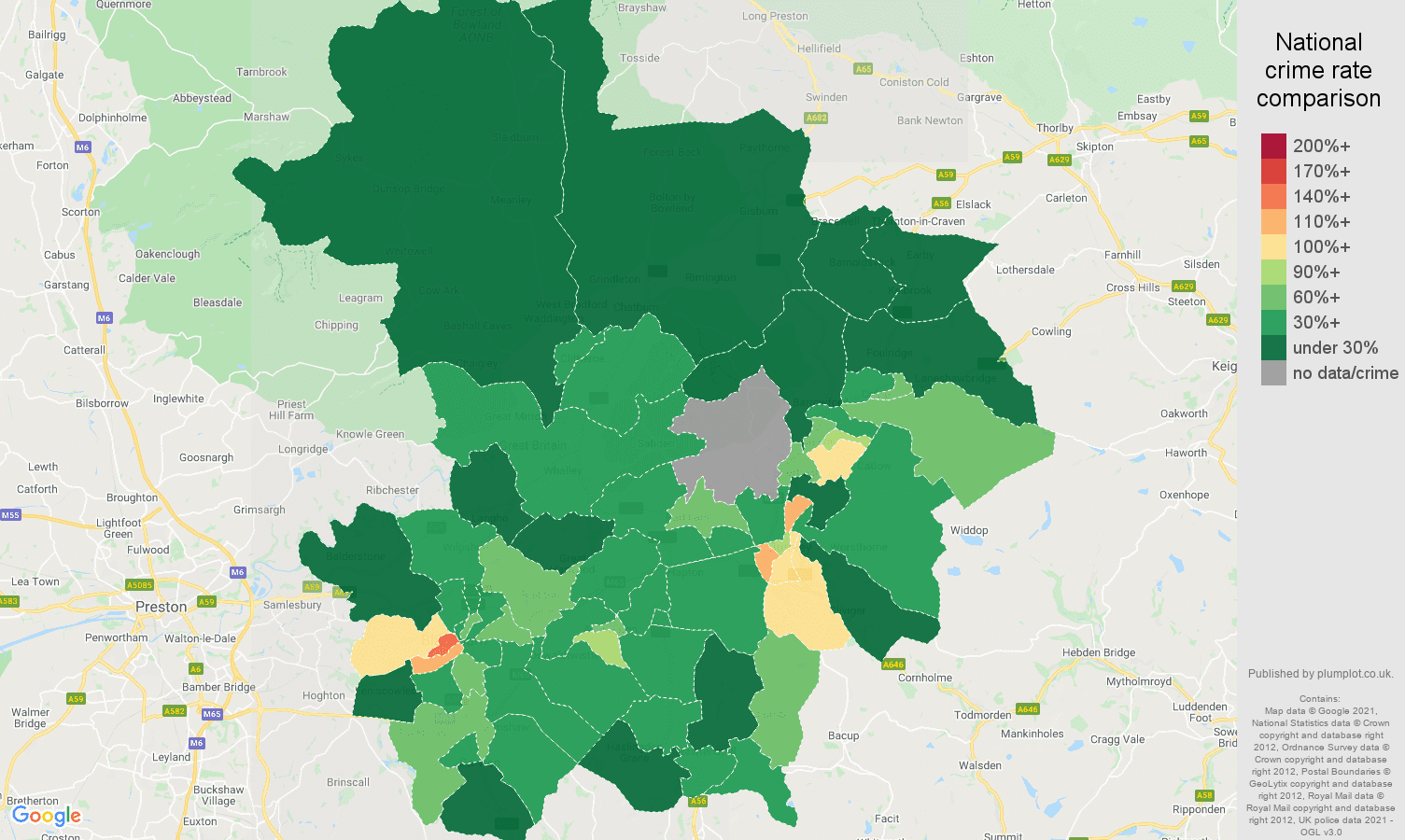 Blackburn drugs crime rate comparison map
