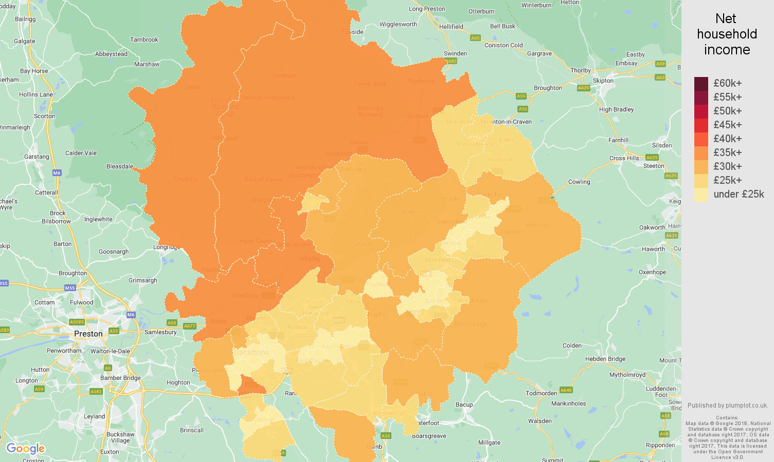 Blackburn net household income map