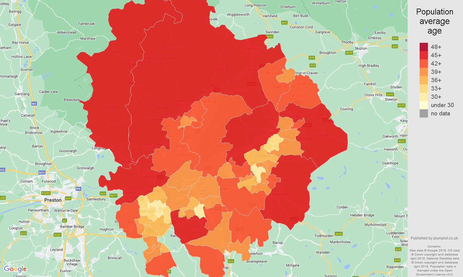 Blackburn population average age map