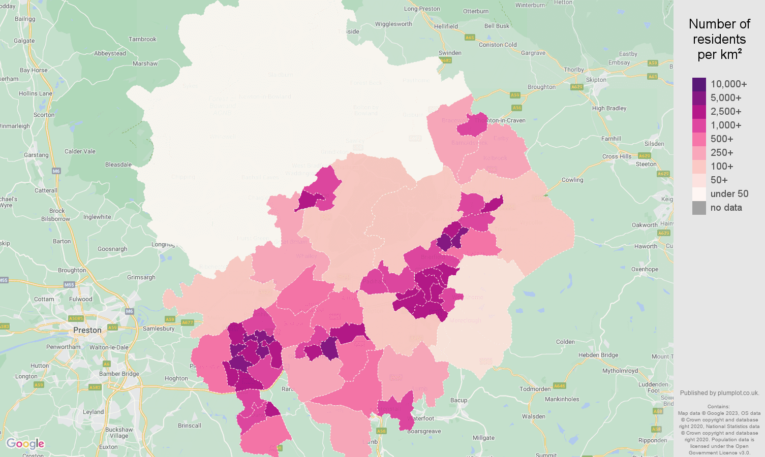 Blackburn population density map