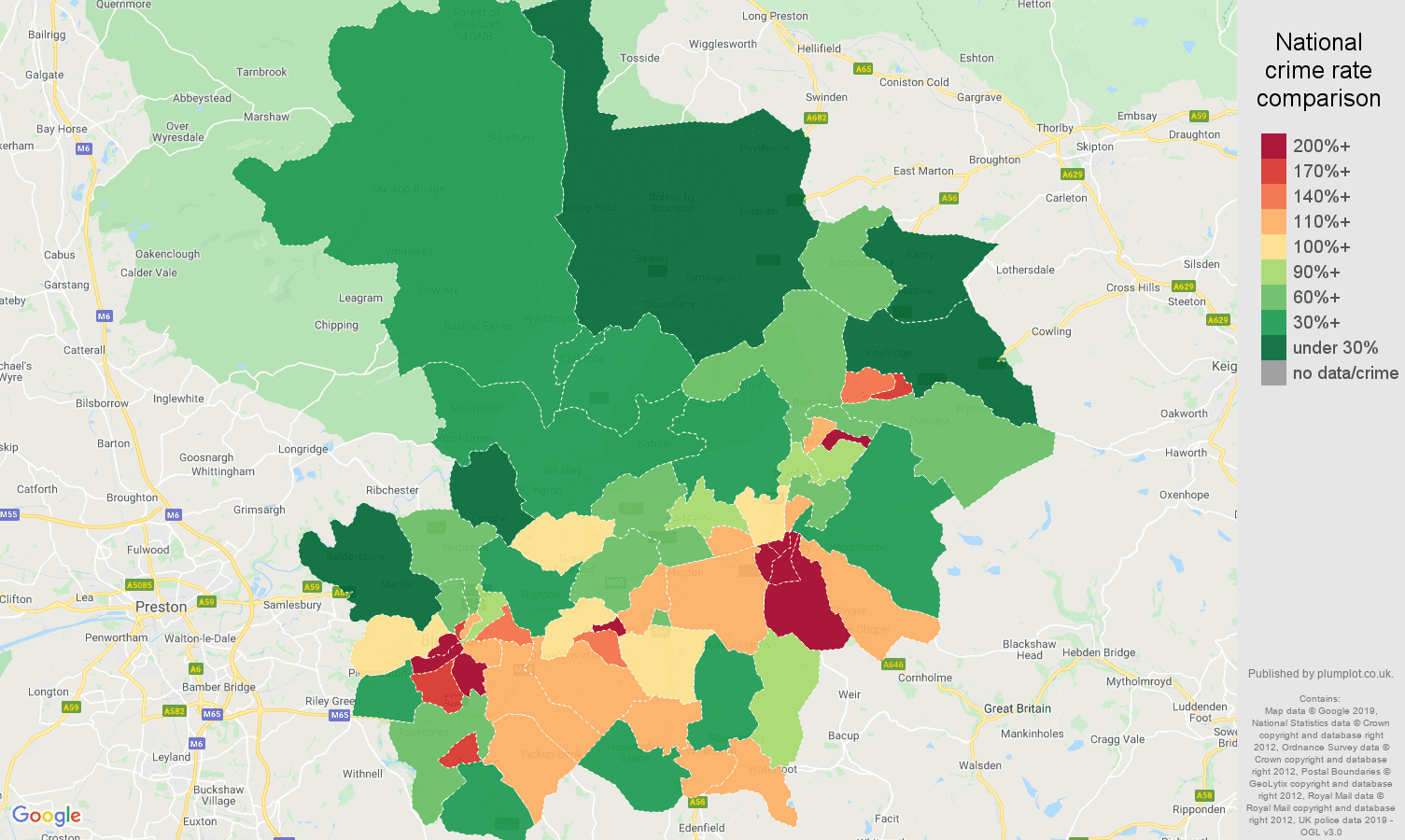 Blackburn public order crime rate comparison map
