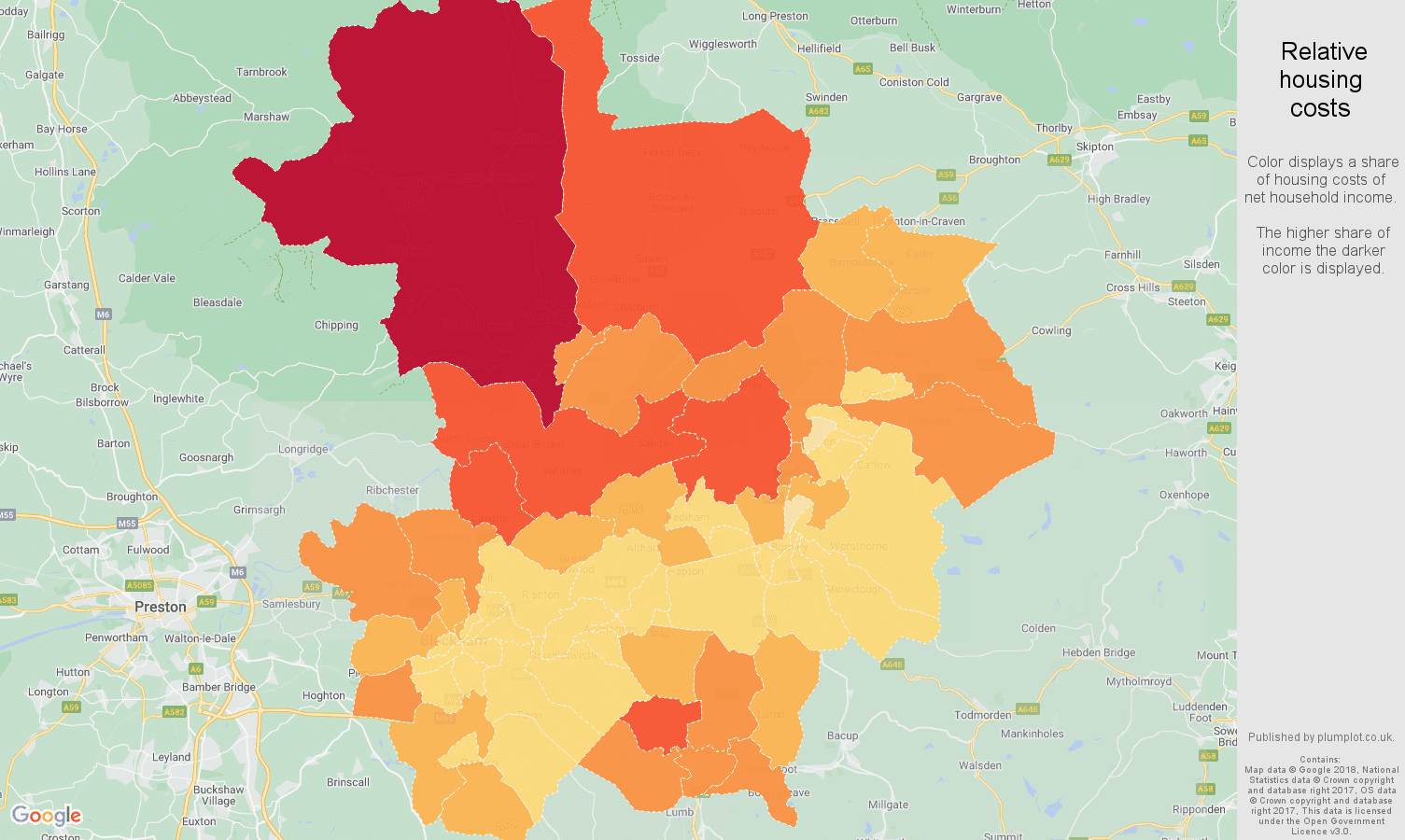 Blackburn relative housing costs map