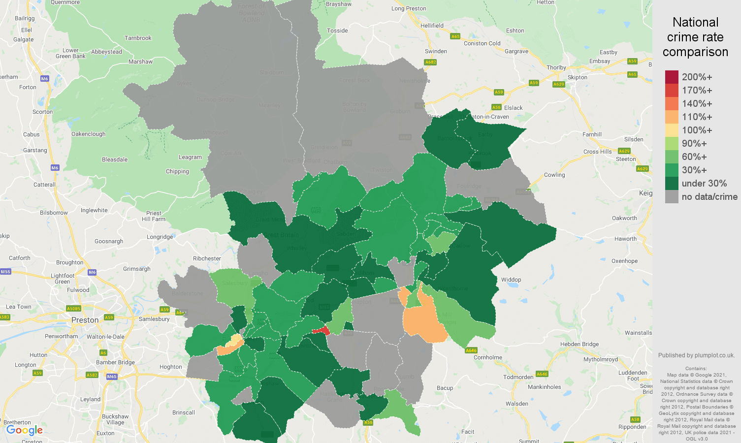 Blackburn theft from the person crime rate comparison map