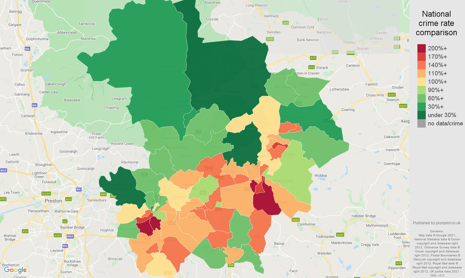 Blackburn violent crime rate comparison map