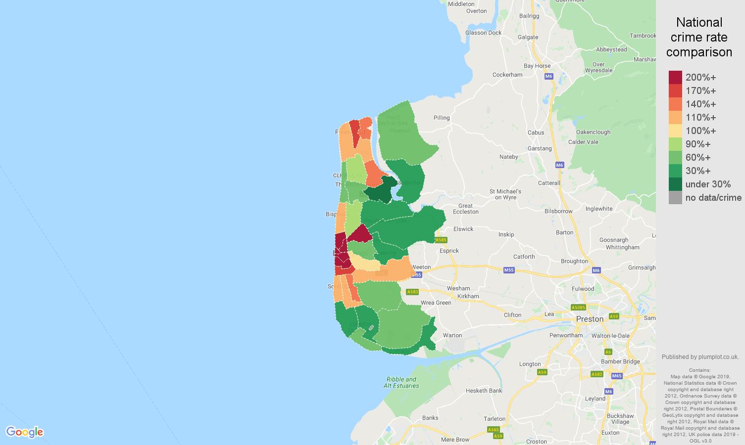 Blackpool other crime rate comparison map