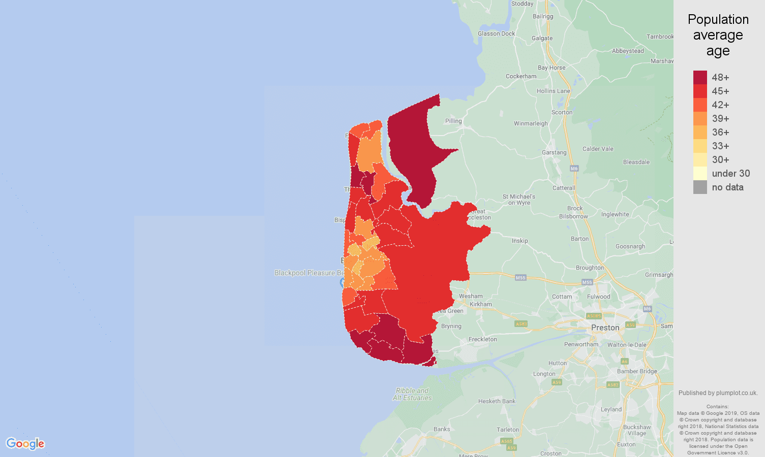 Blackpool population average age map