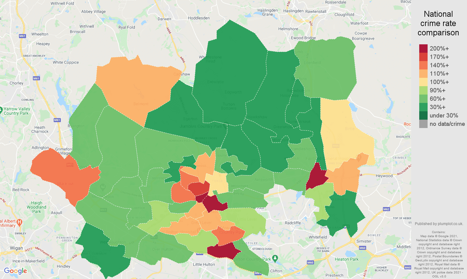 Bolton other theft crime rate comparison map