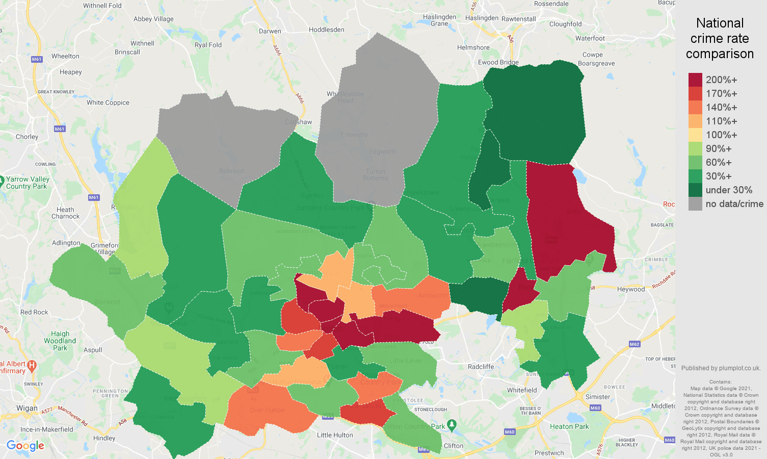Bolton robbery crime rate comparison map
