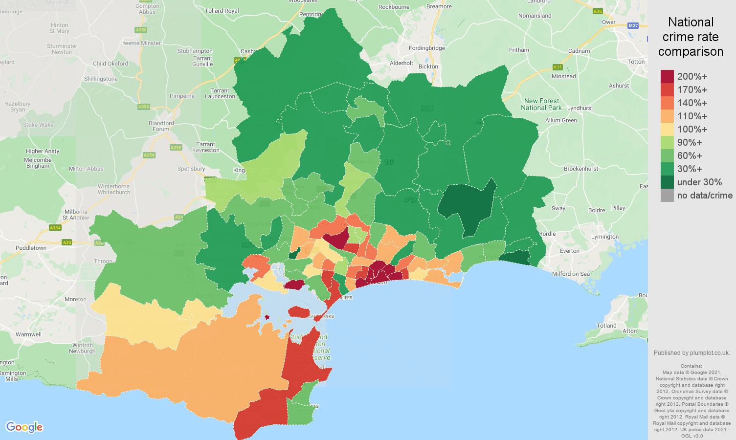 Bournemouth antisocial behaviour crime rate comparison map