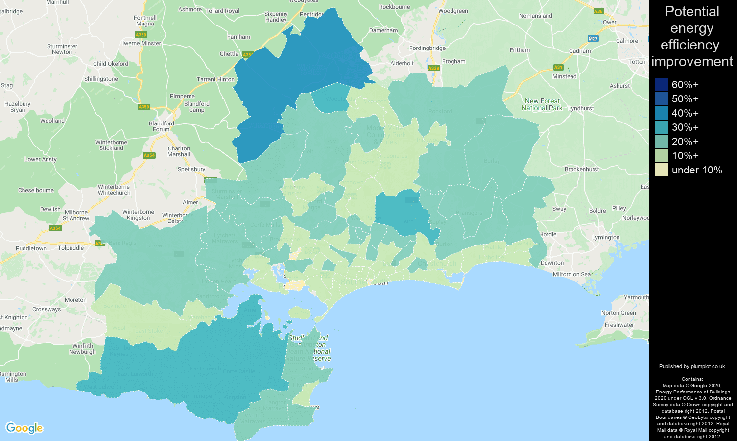 Bournemouth map of potential energy efficiency improvement of properties