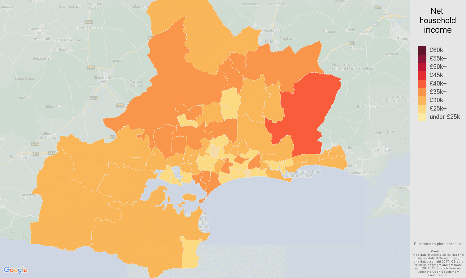 Bournemouth net household income map
