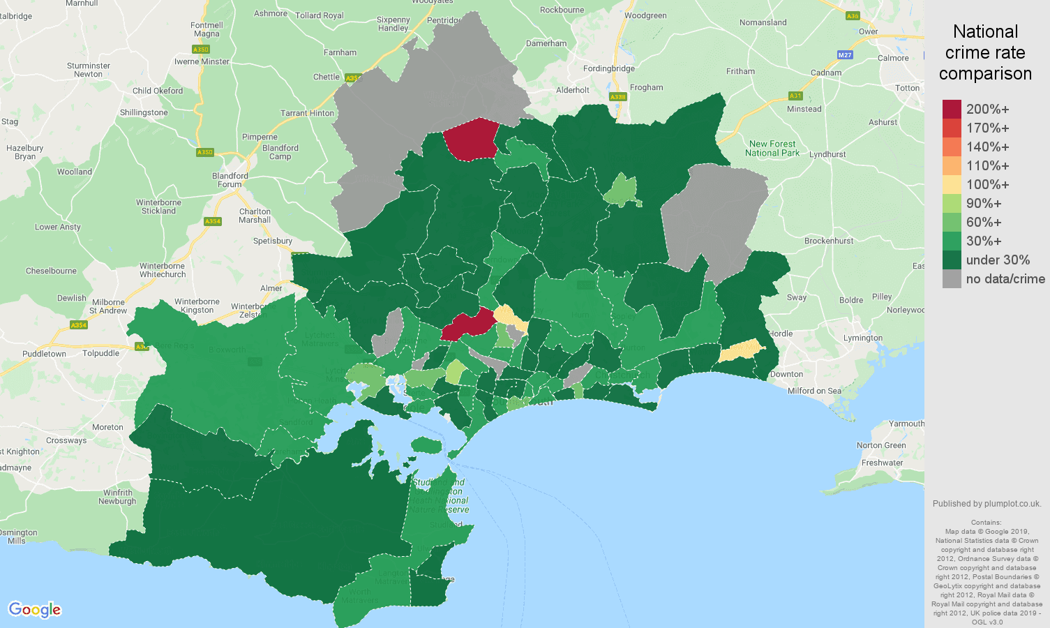 Bournemouth other crime rate comparison map