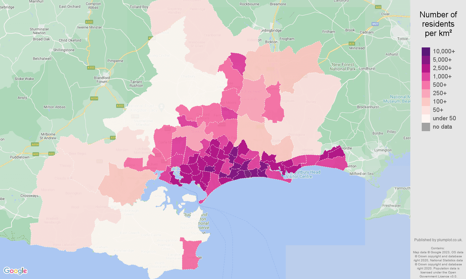 Bournemouth population density map