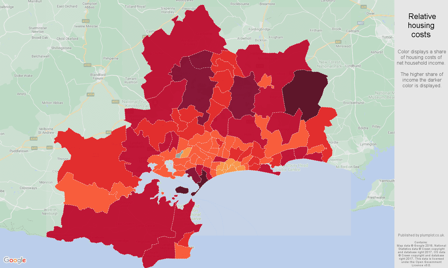 Bournemouth relative housing costs map