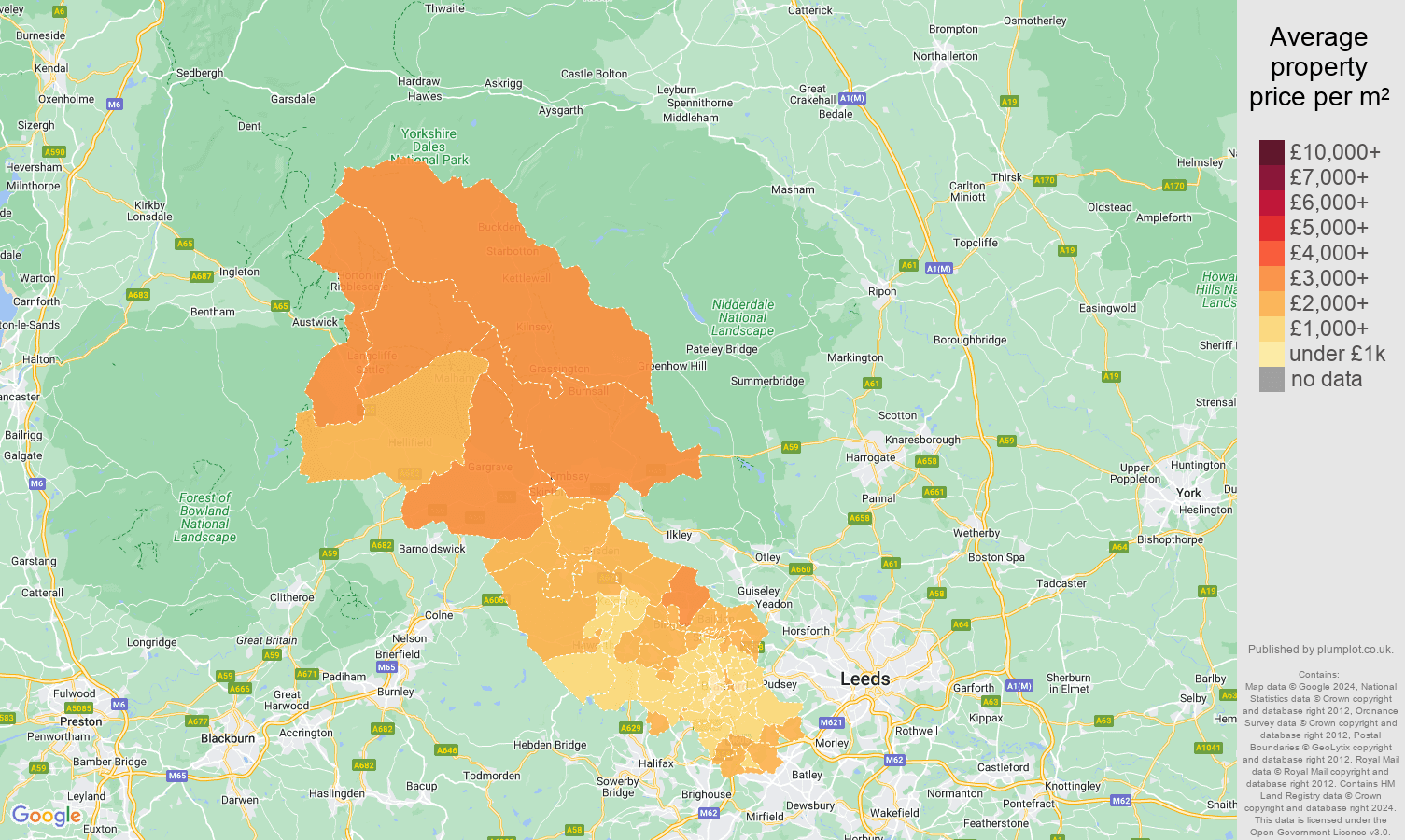 Bradford house prices per square metre map