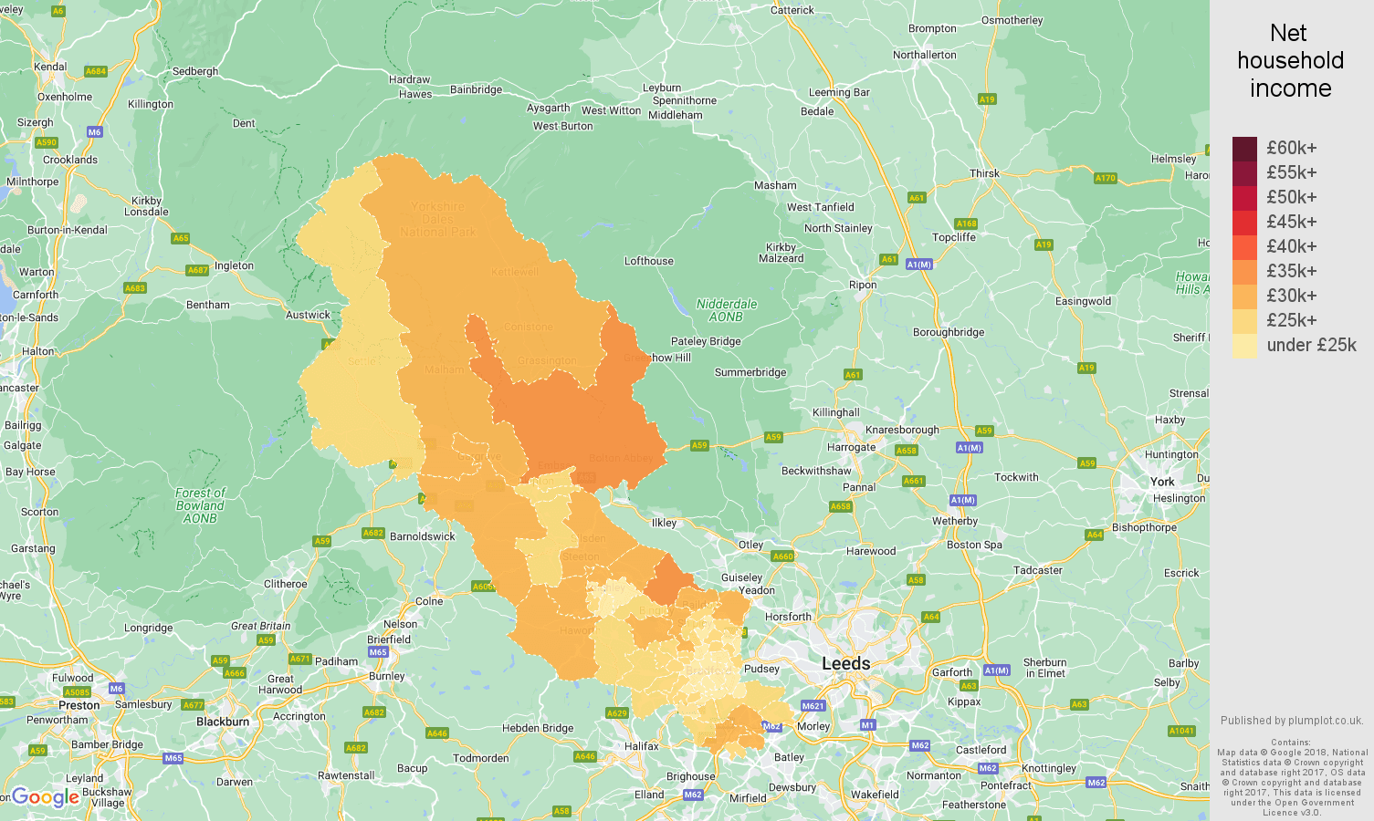 Bradford net household income map