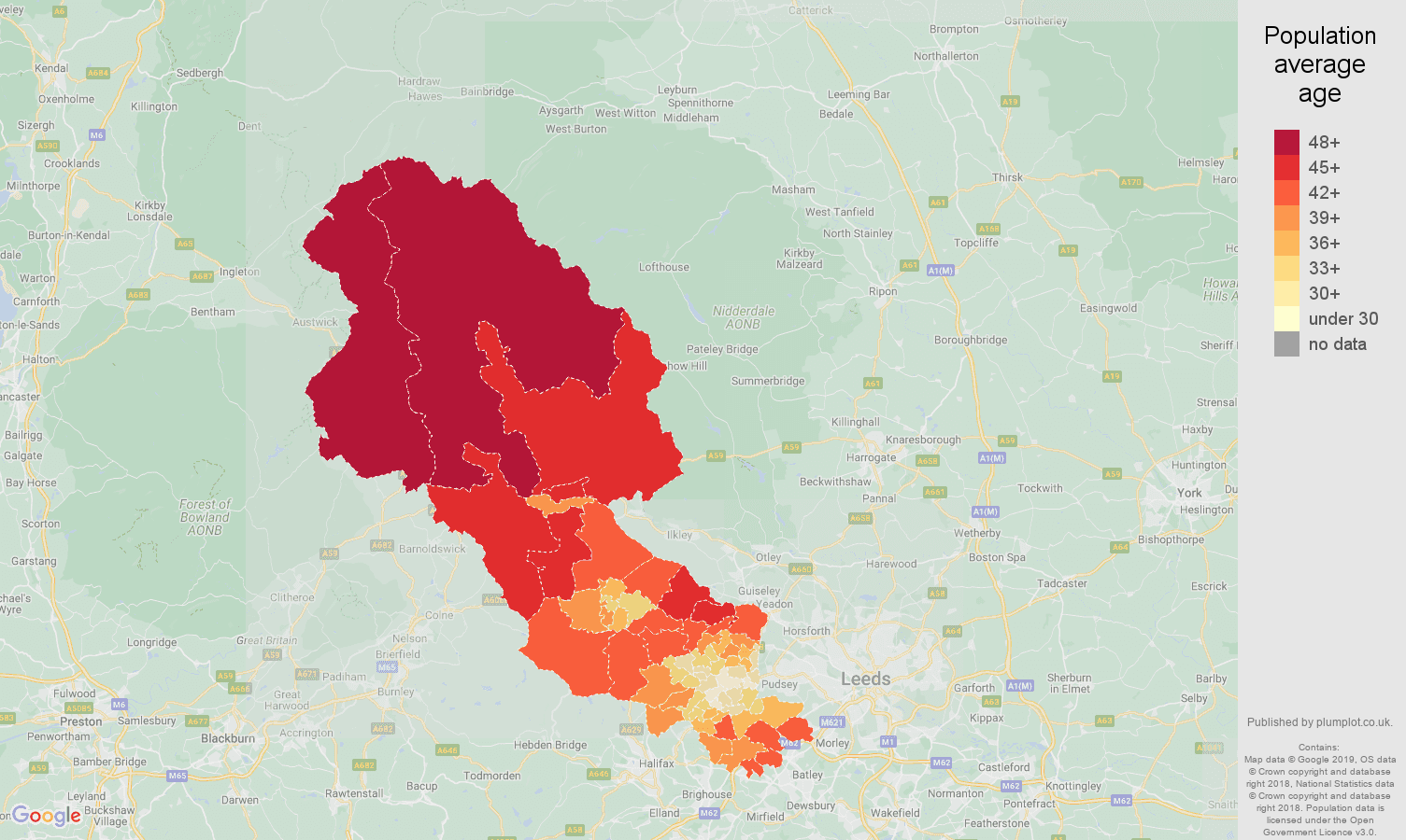 Bradford population average age map