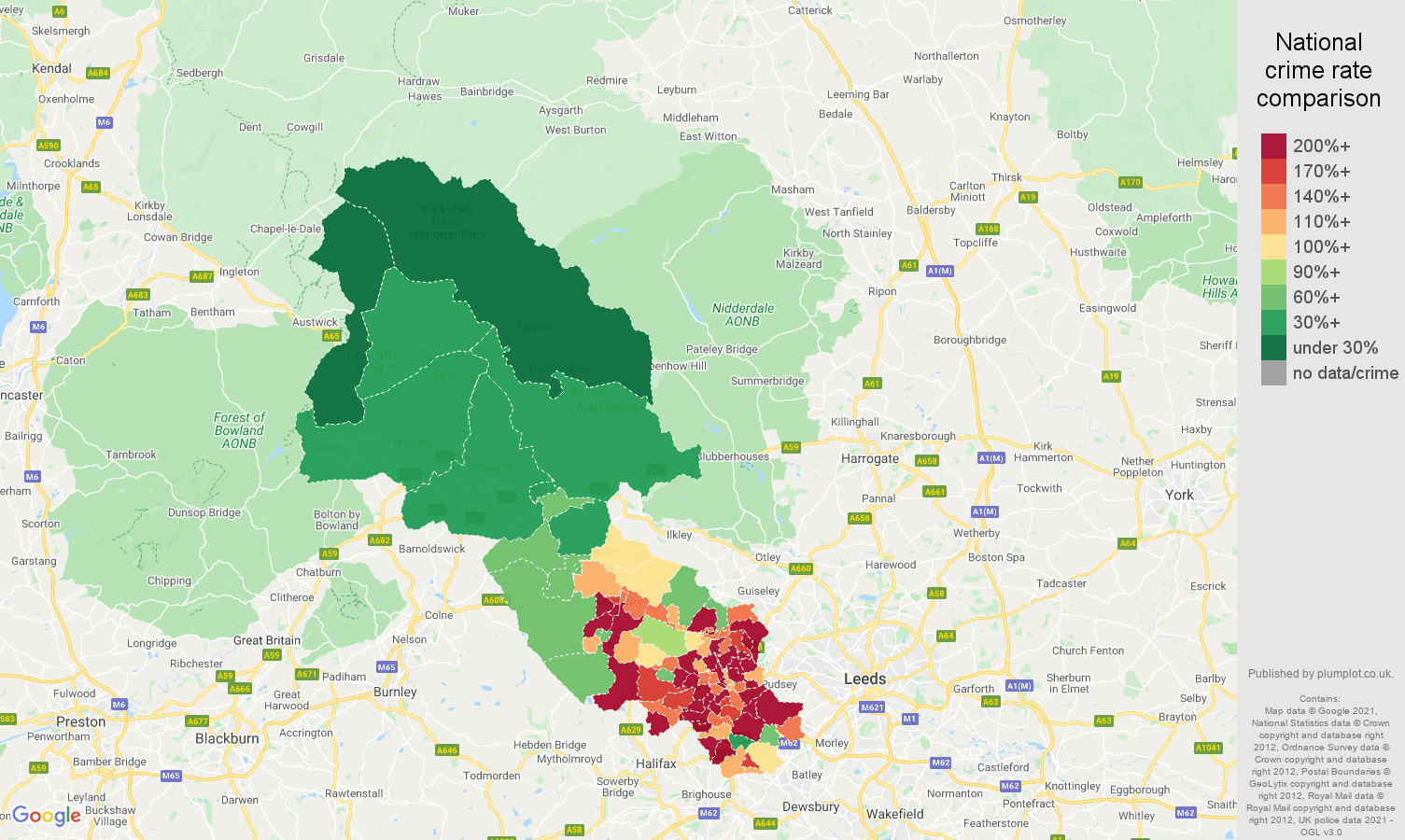 Bradford violent crime rate comparison map