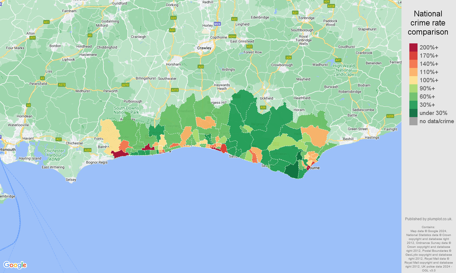 Brighton crime rate comparison map