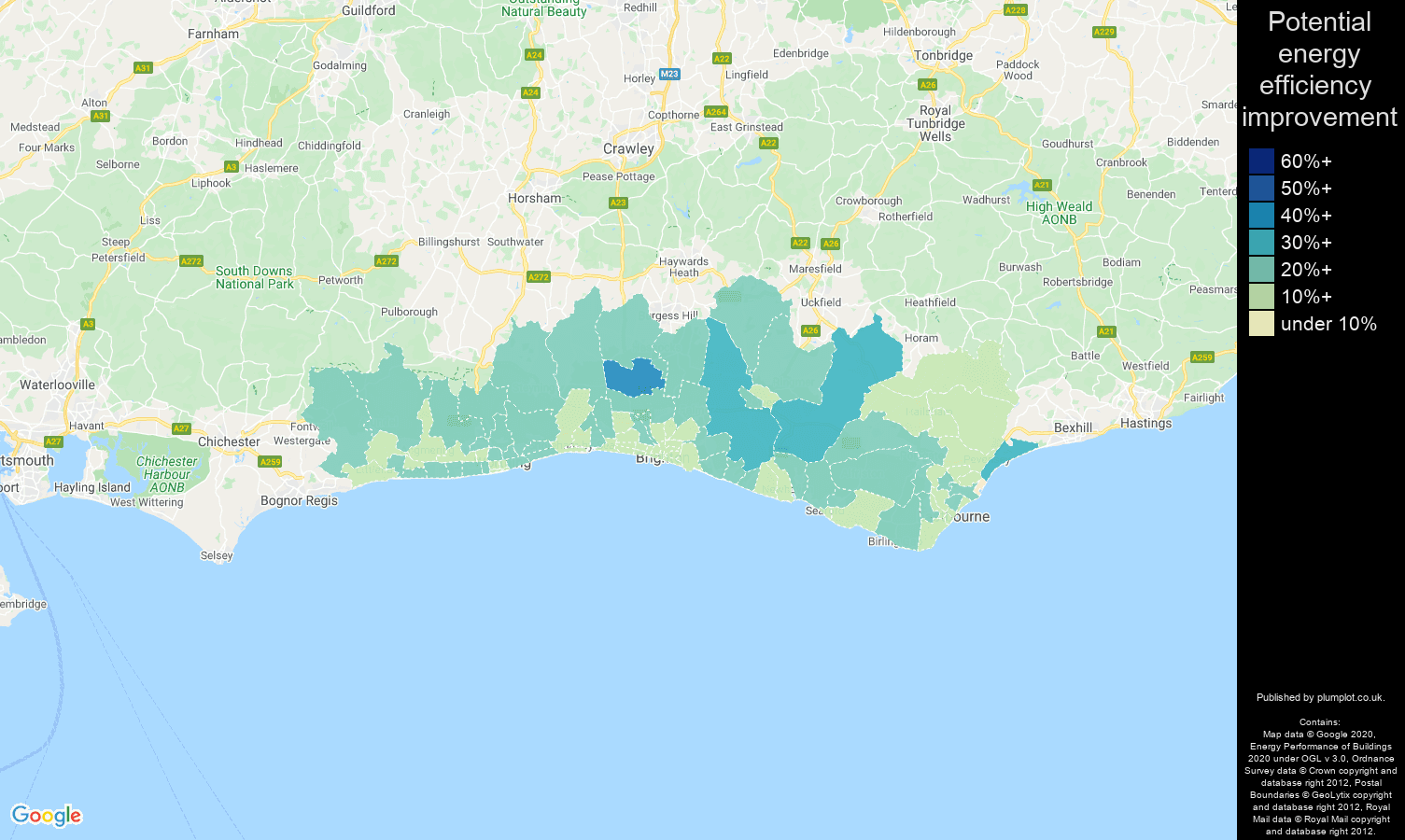 Brighton map of potential energy efficiency improvement of properties