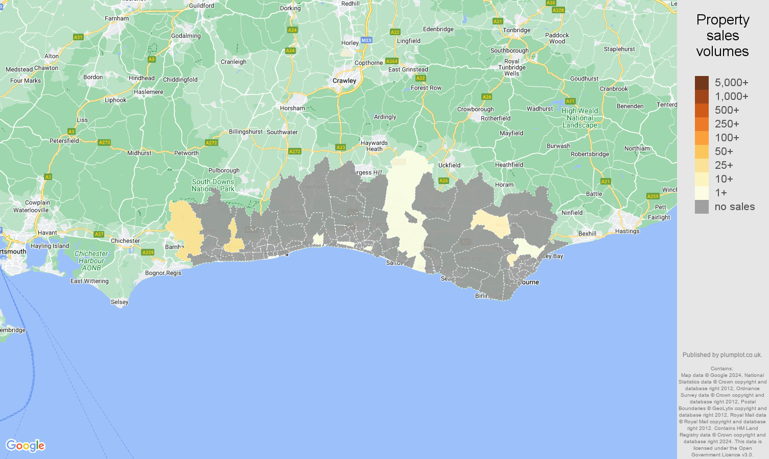 Brighton map of sales of new properties