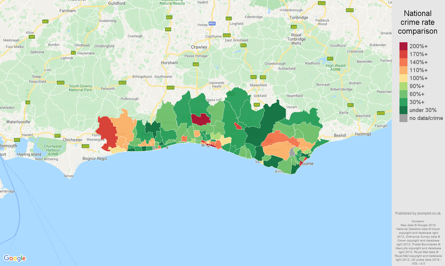 Brighton other crime rate comparison map