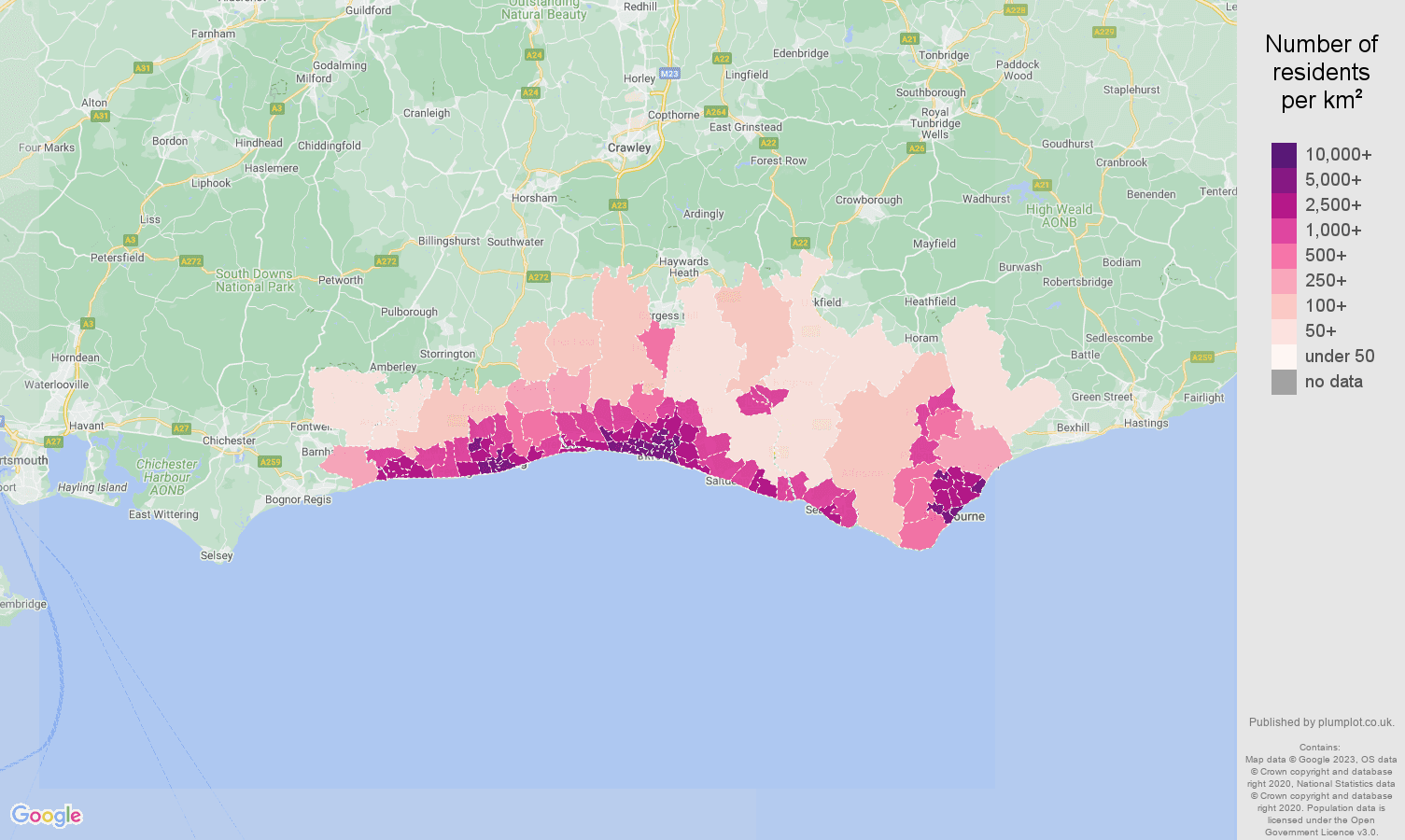 Brighton population density map