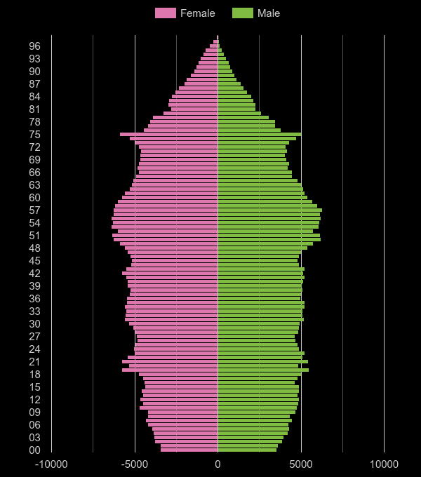 Brighton population pyramid by year