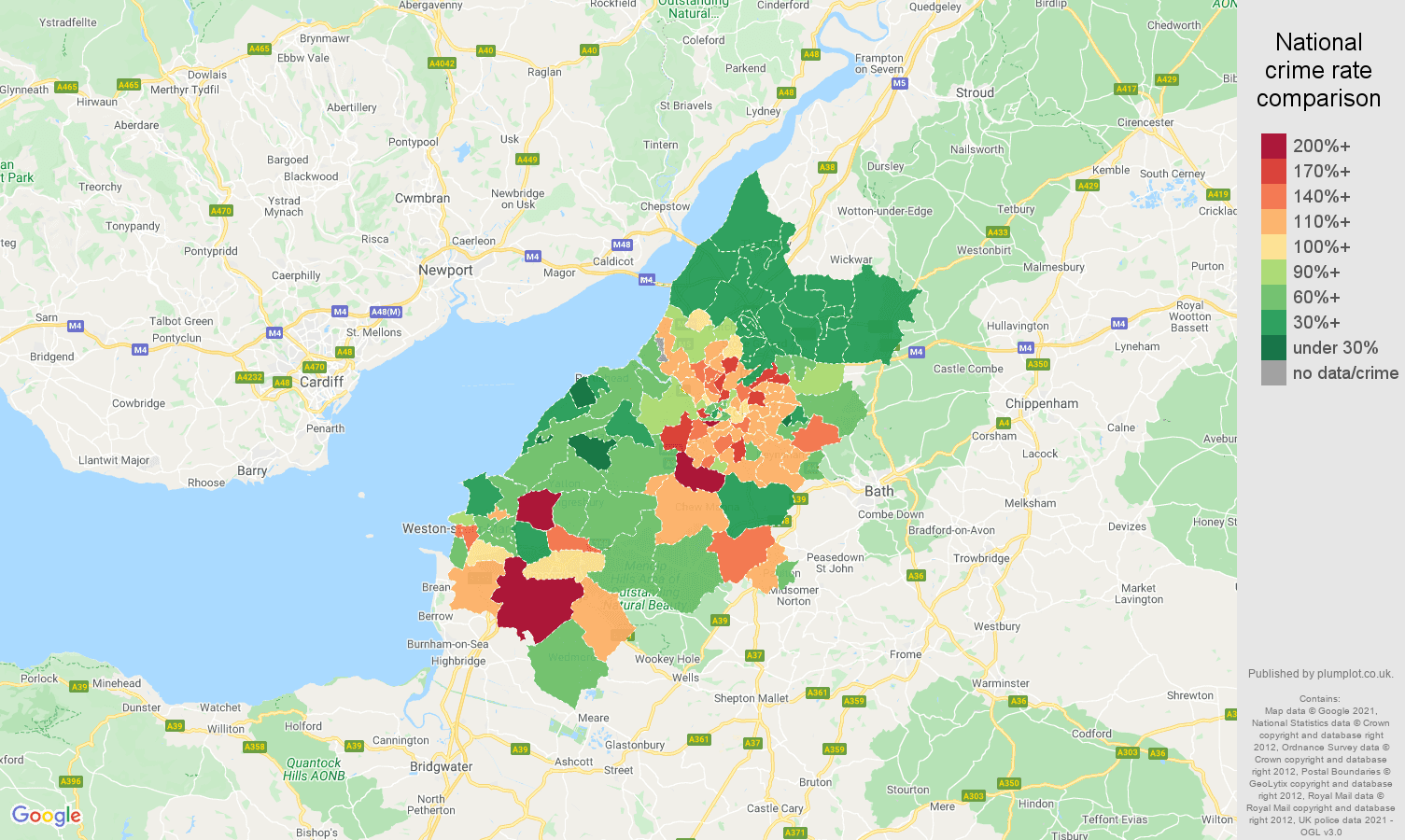 Bristol burglary crime rate comparison map