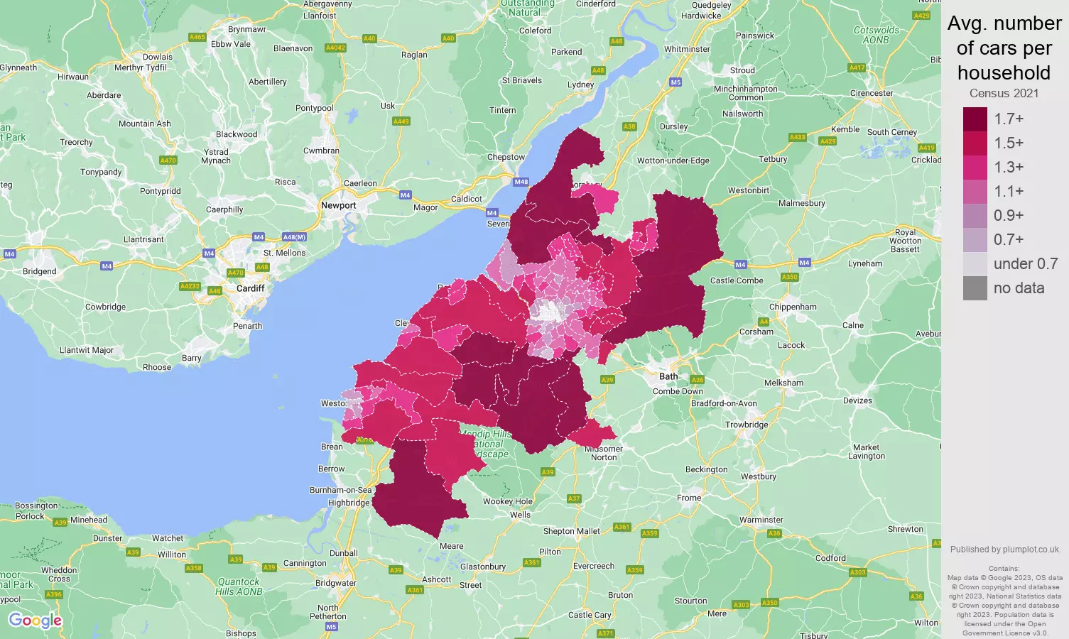 Bristol cars per household map