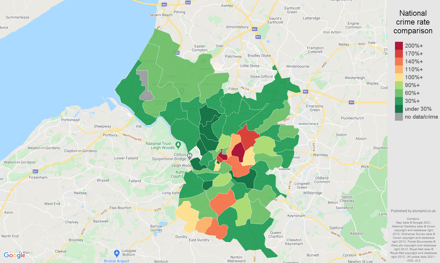 Bristol county drugs crime rate comparison map