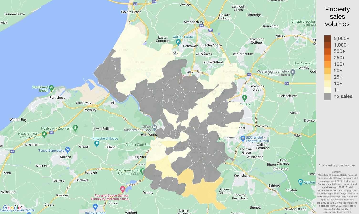 Bristol county map of sales of new properties