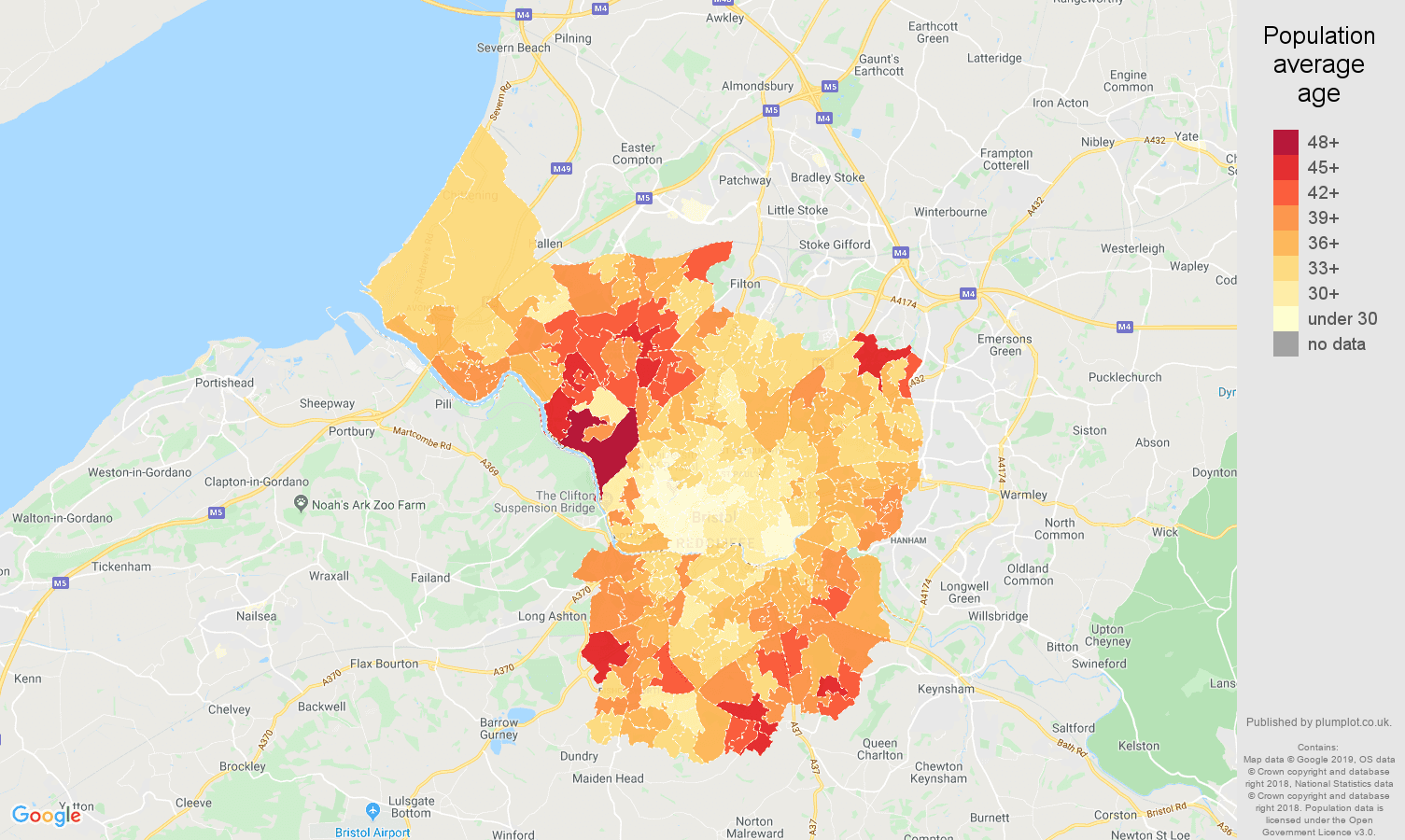 Bristol county population average age map