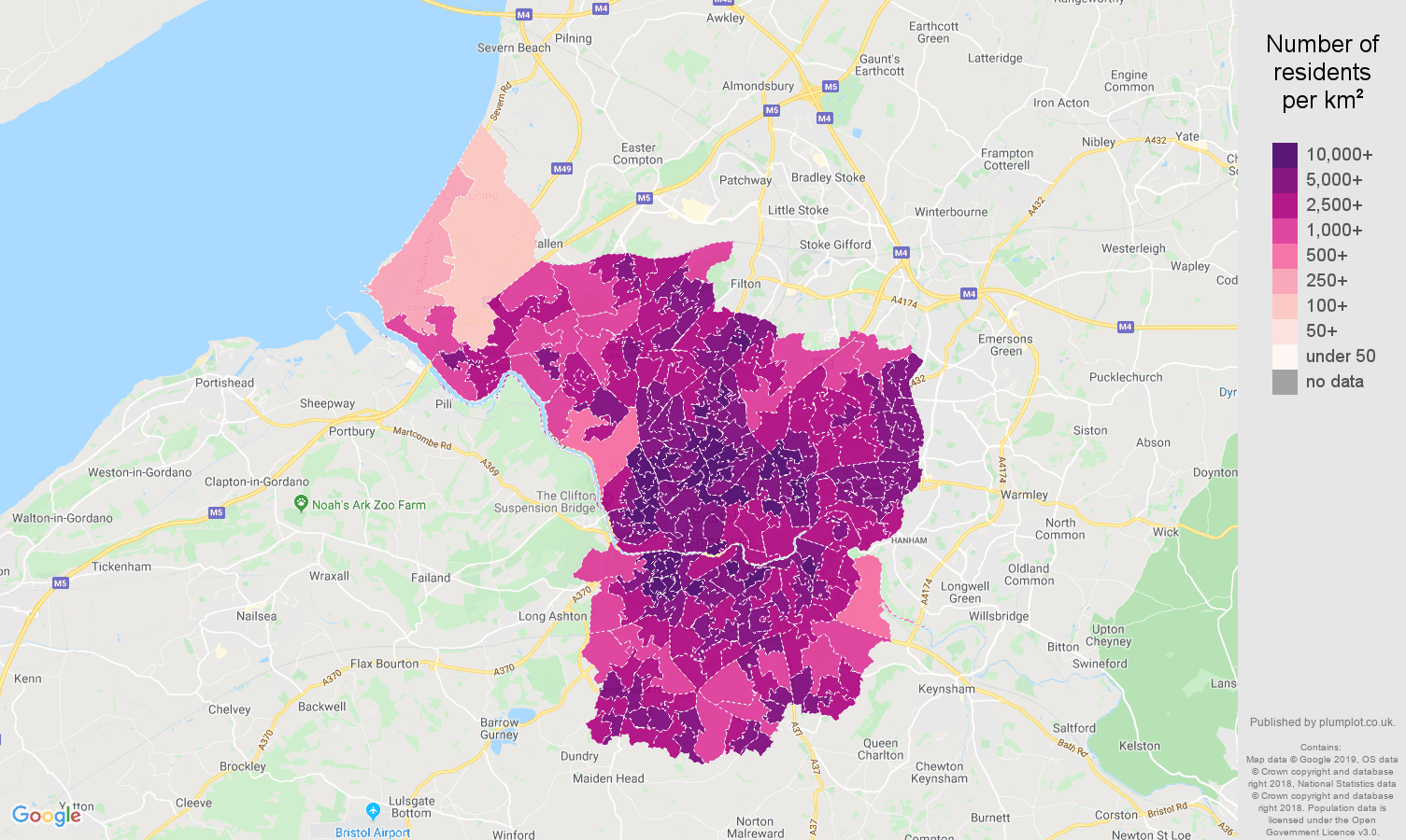 Bristol county population density map