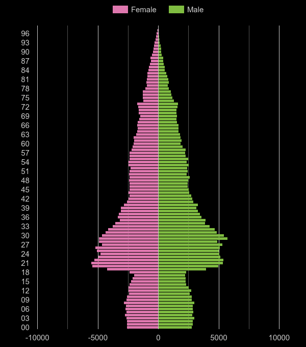 Bristol county population pyramid by year