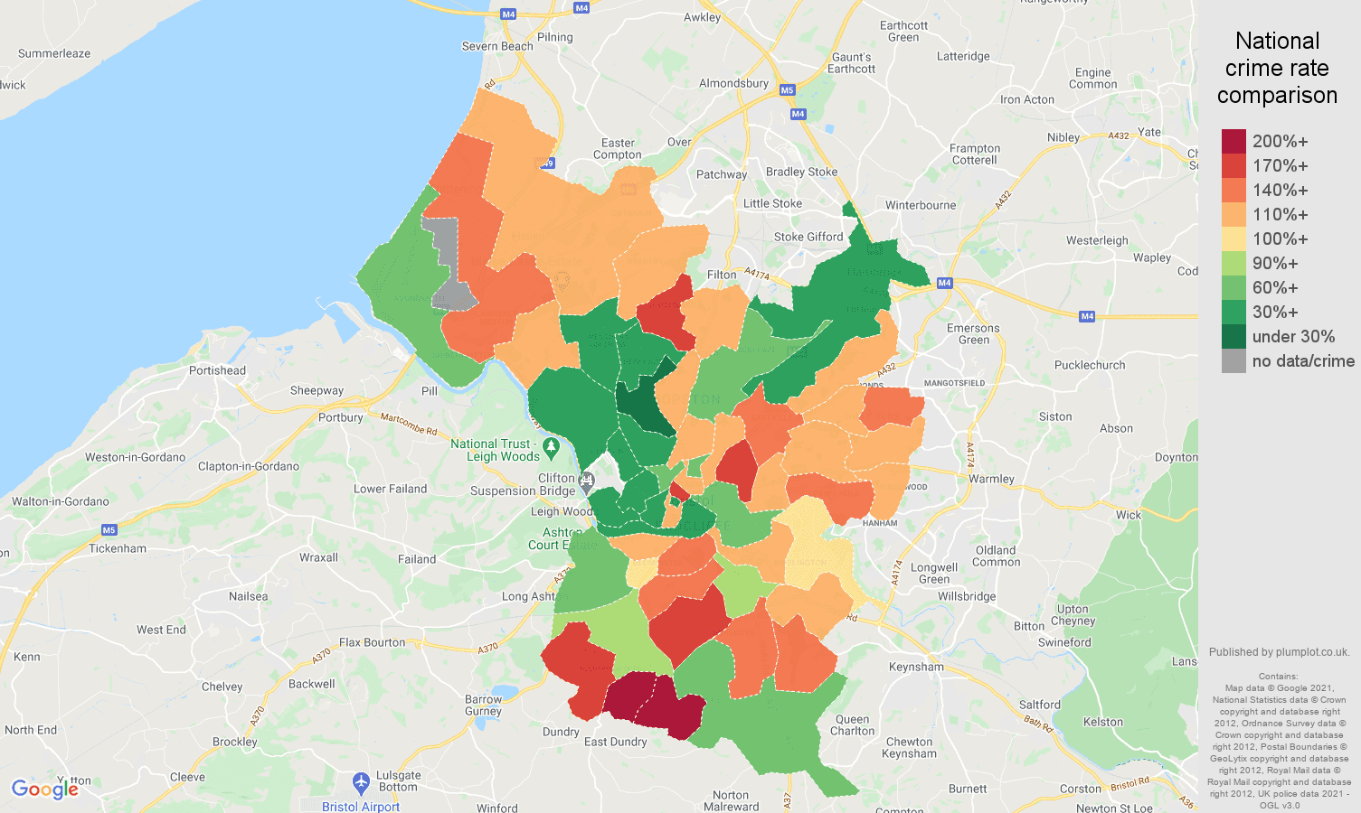 Bristol county violent crime rate comparison map