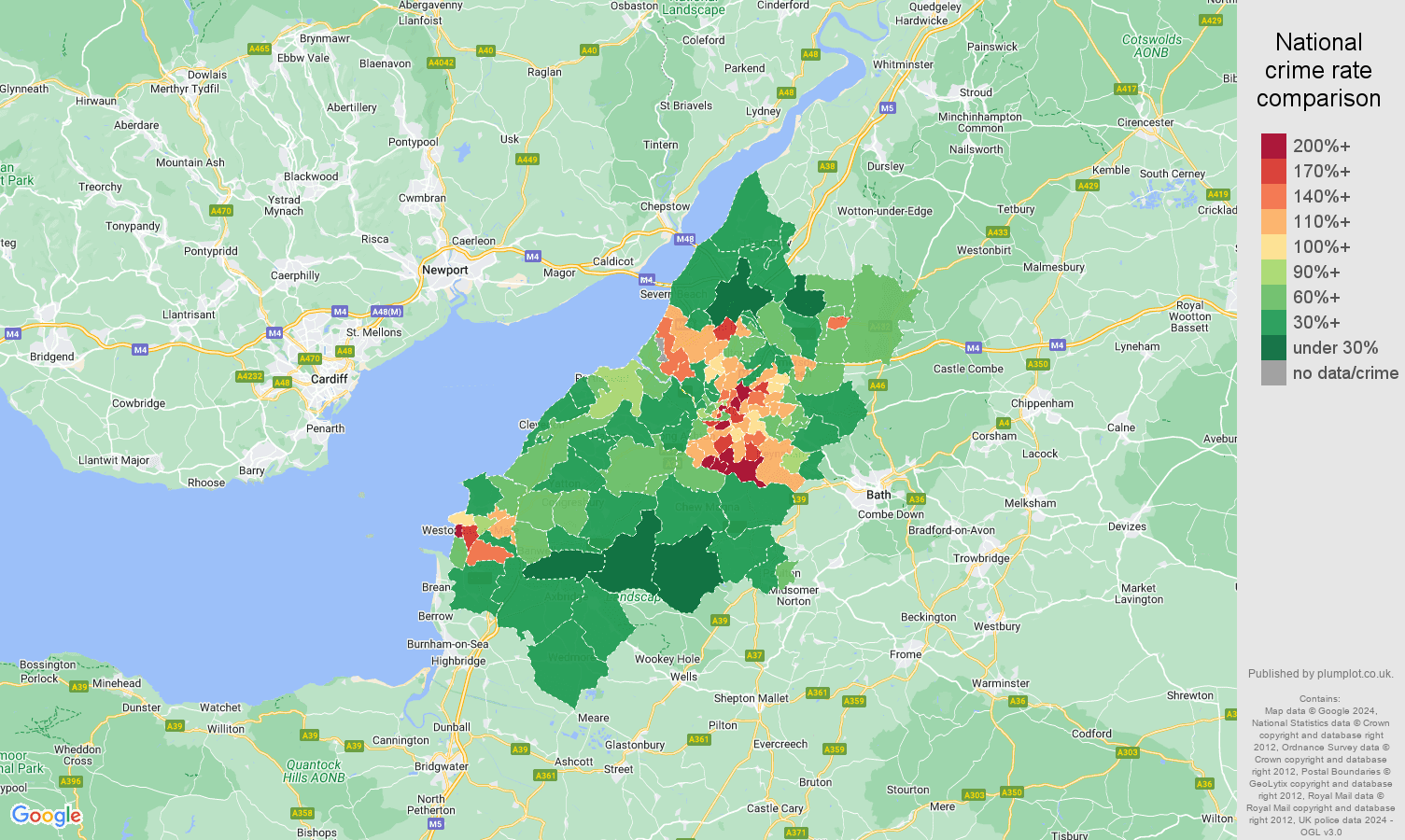 Bristol crime rate comparison map