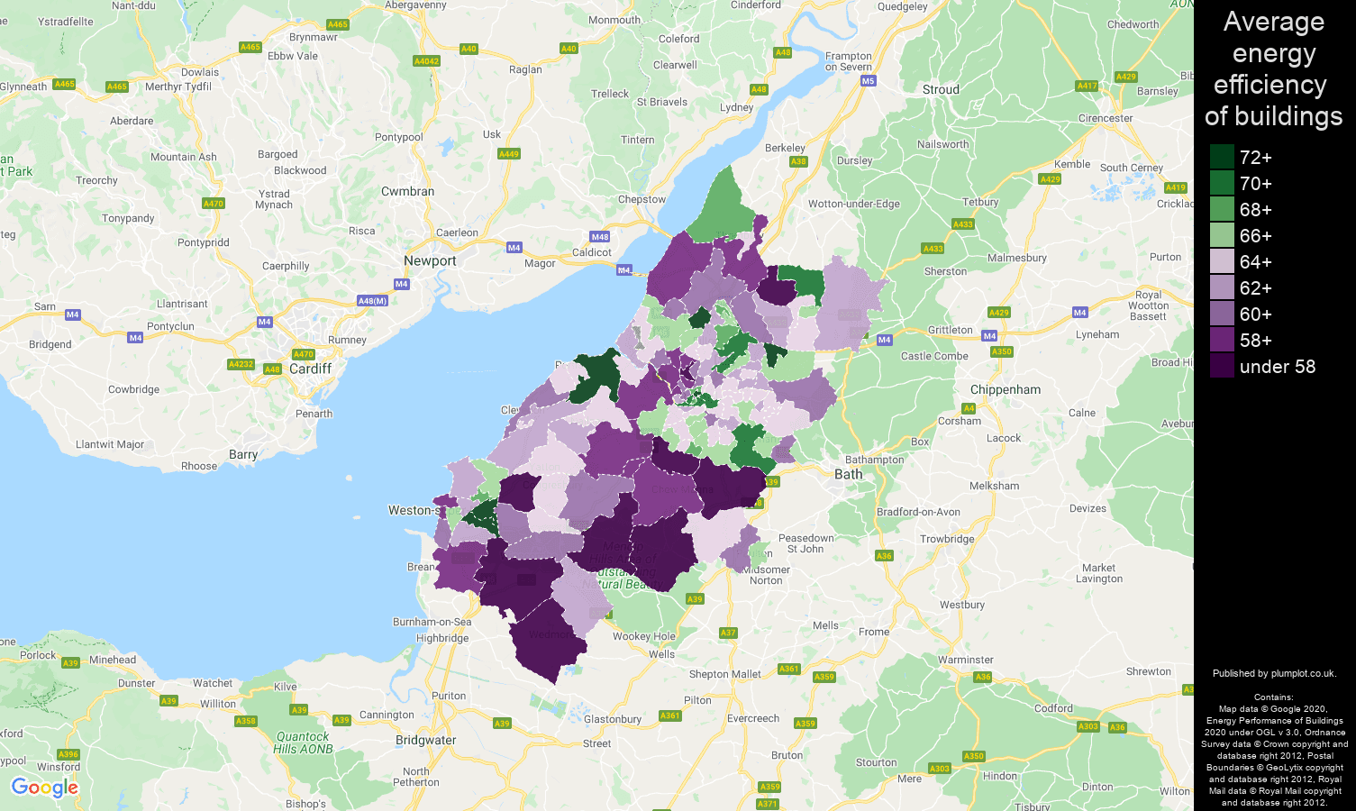Bristol map of energy efficiency of properties