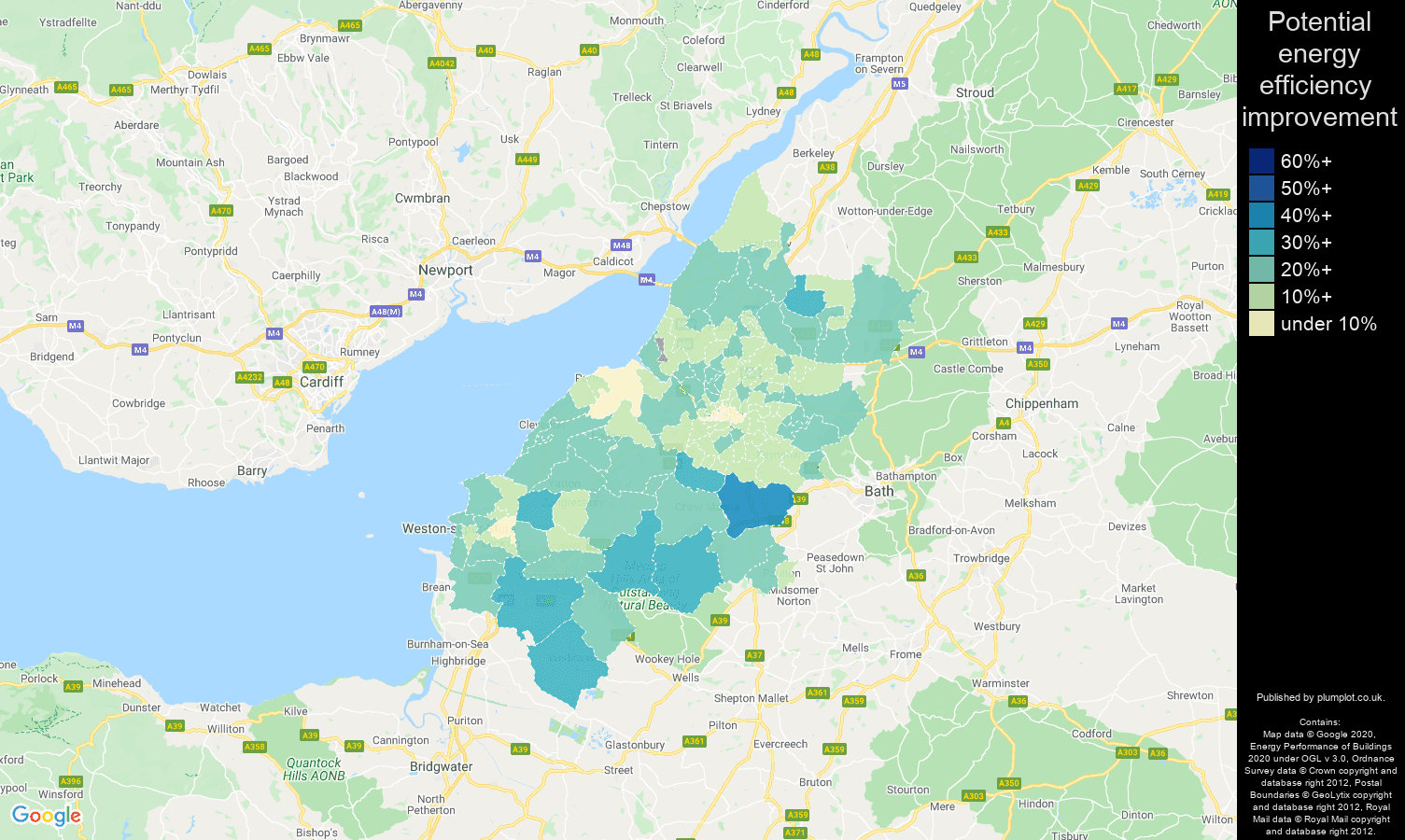 Bristol map of potential energy efficiency improvement of properties