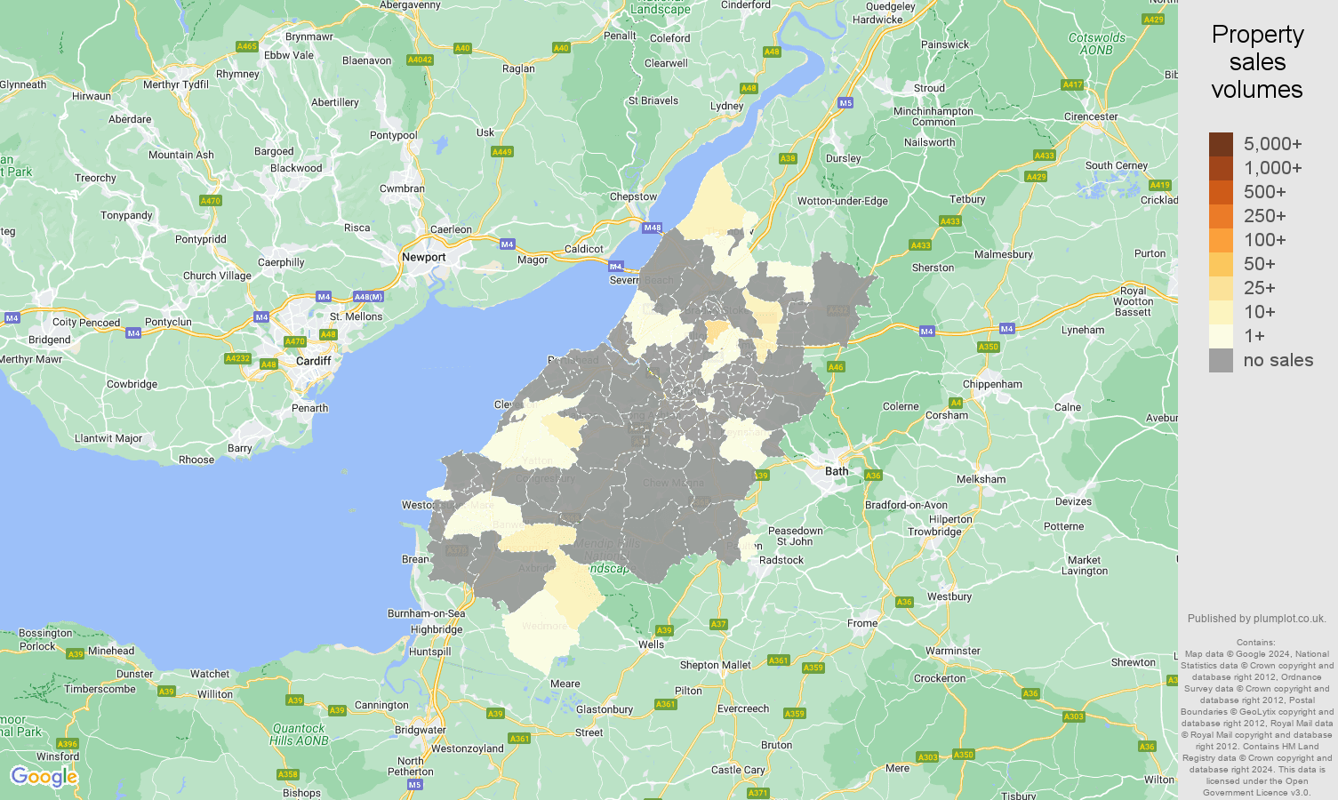Bristol map of sales of new properties