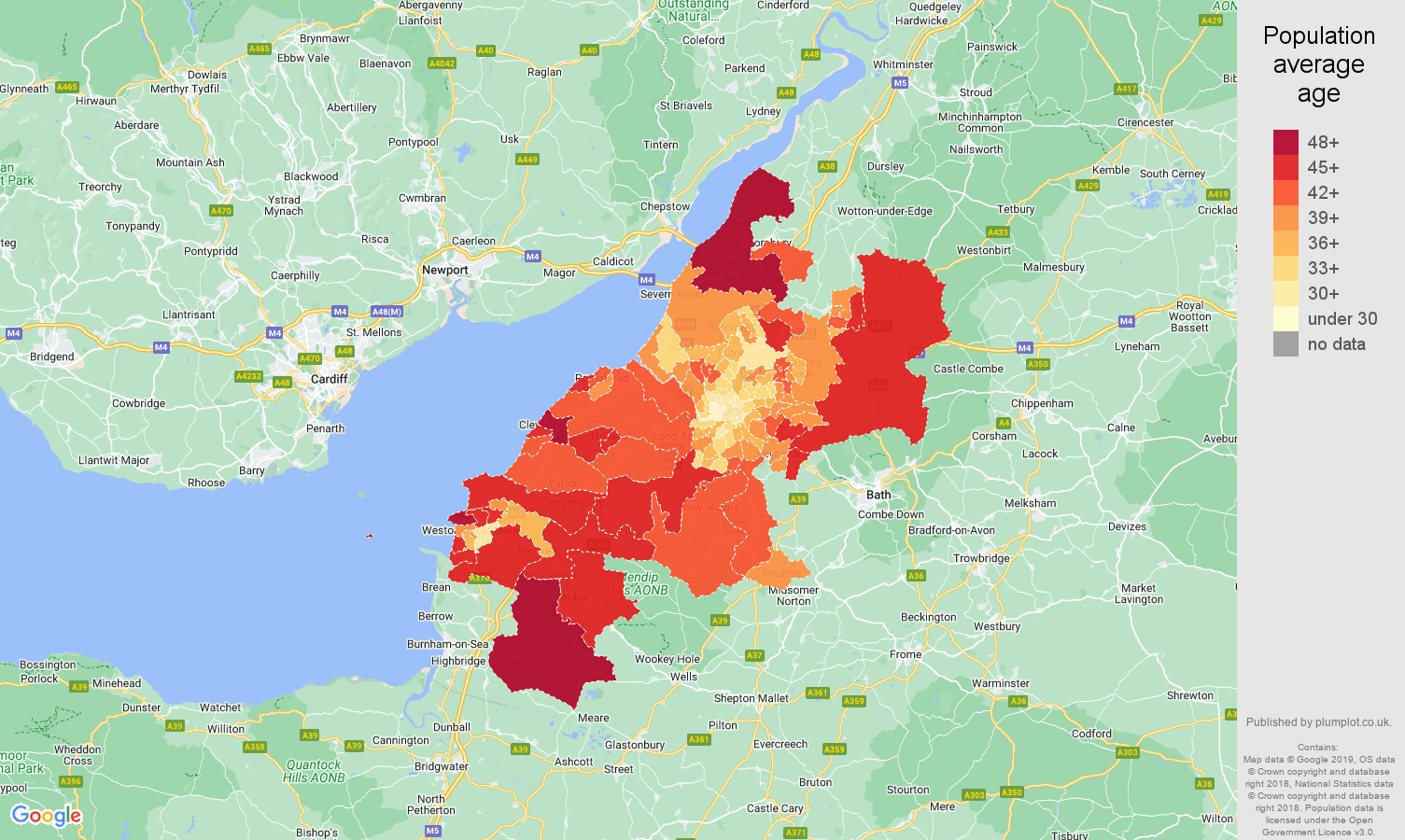 Bristol population average age map