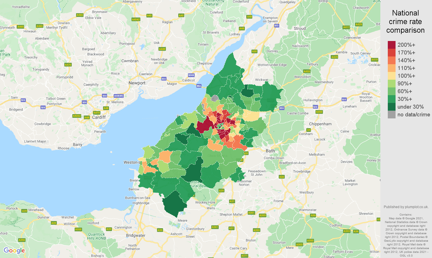 Bristol vehicle crime rate comparison map
